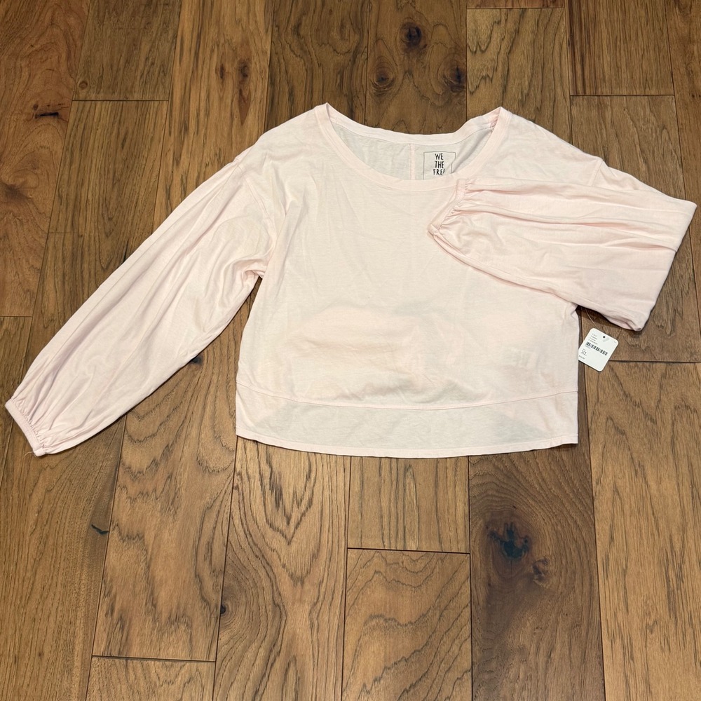 Free People We The Free Women's Pink Open Back Tie Hem Balloon Sleeve Top XL New